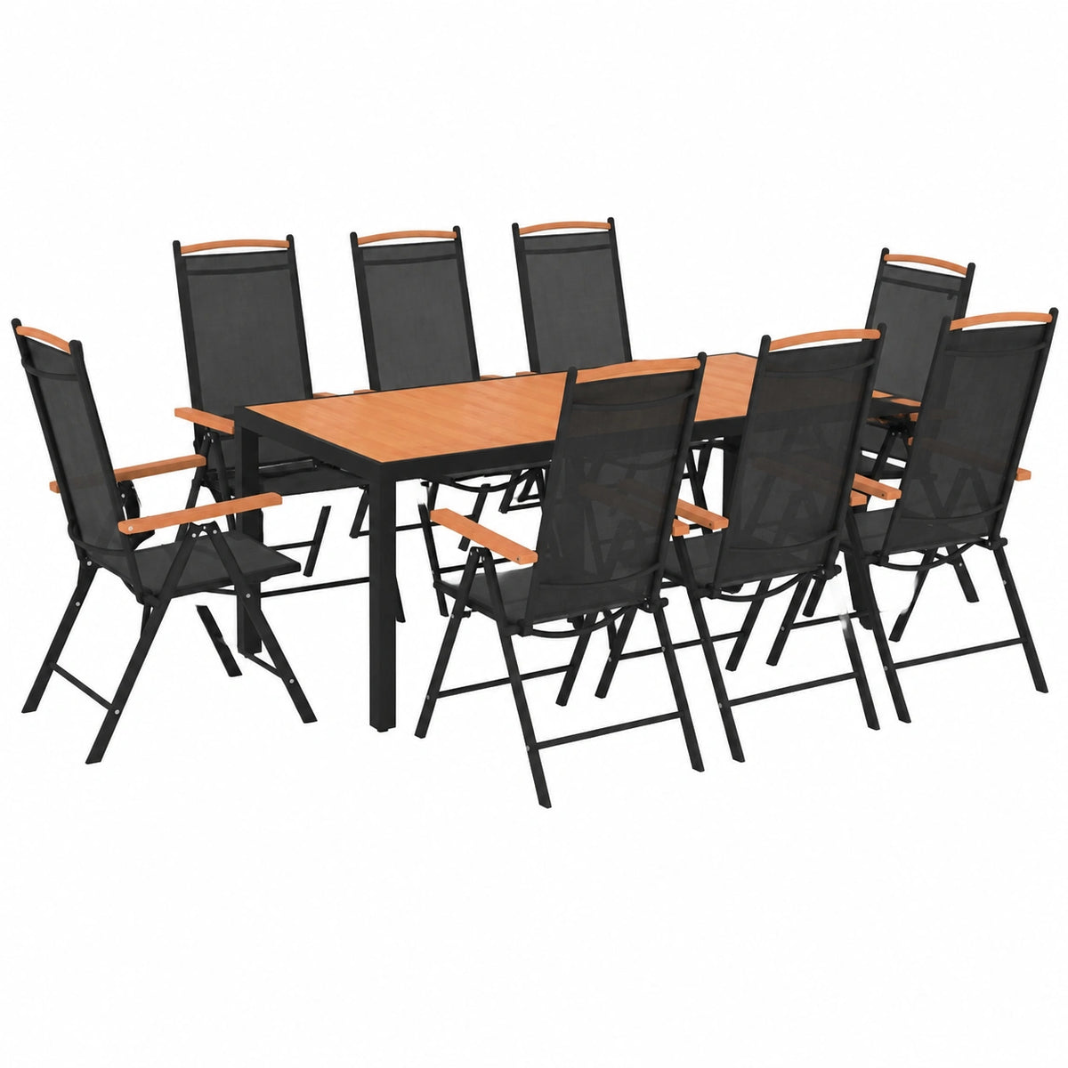 Sitzgruppe – 9-teilig, aus Aluminium, Schwarz, für Garten