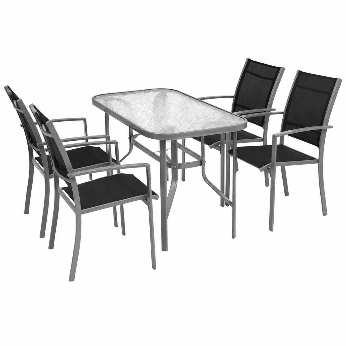 Gartengarnitur – 5-teilig, 70 × 120 cm, Schwarz