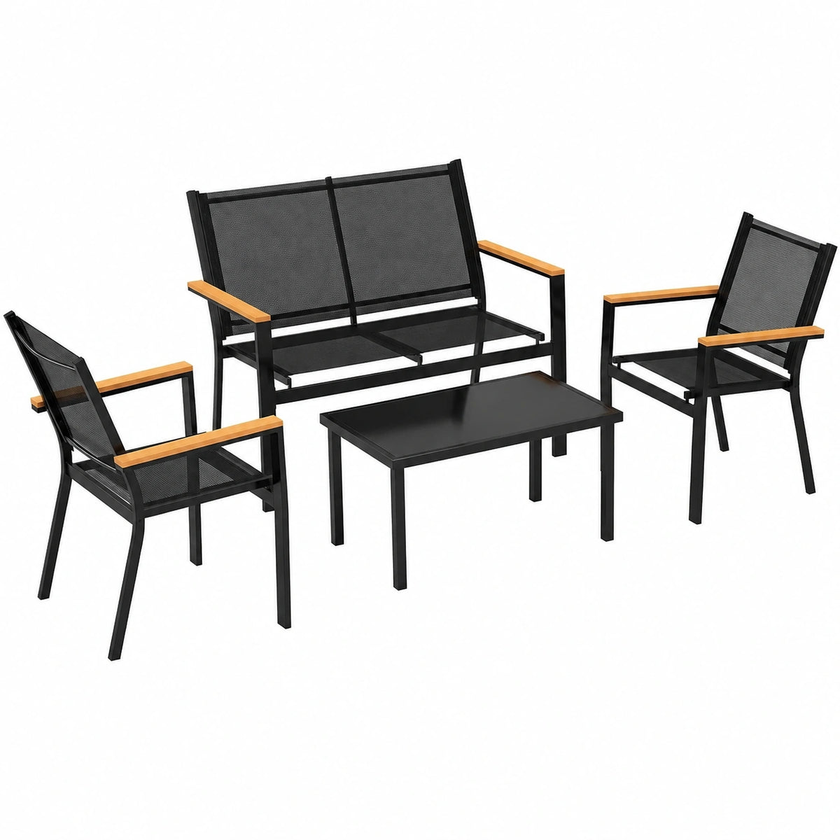 Gartenmöbel – für 4 Personen, aus Stahl, Schwarz, für Garten und Balkon