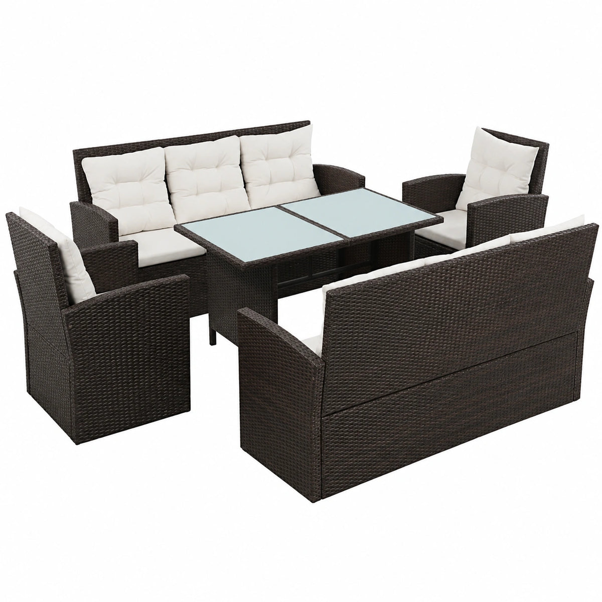 Loungeset – 5-teilig, aus Rattan, Braun, für Garten