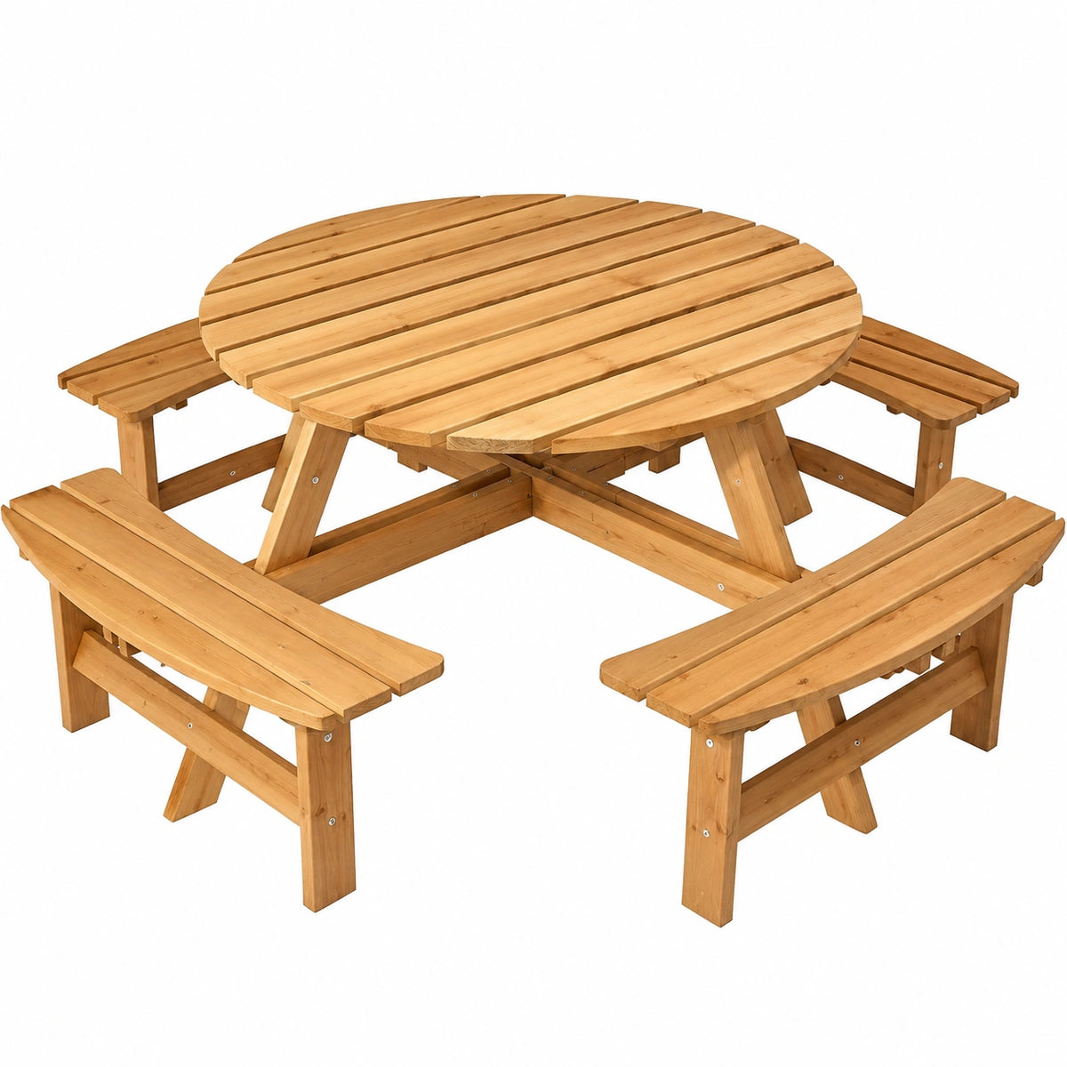 Tisch – für 8 Personen, runde Form, aus Holz, für Garten und Terrasse