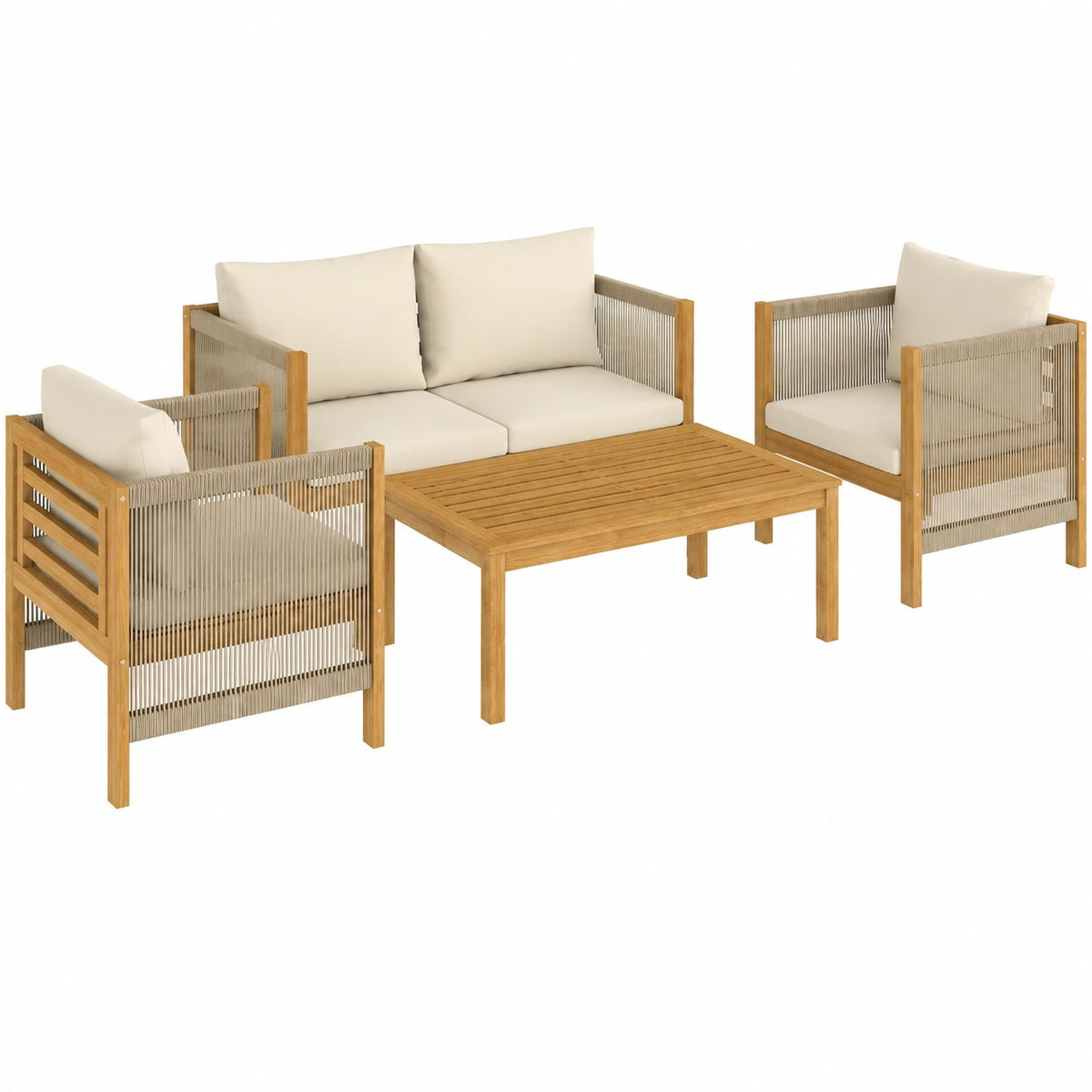 Gartenmöbel – für 4 Personen, aus Akazienholz, Beige, für Garten