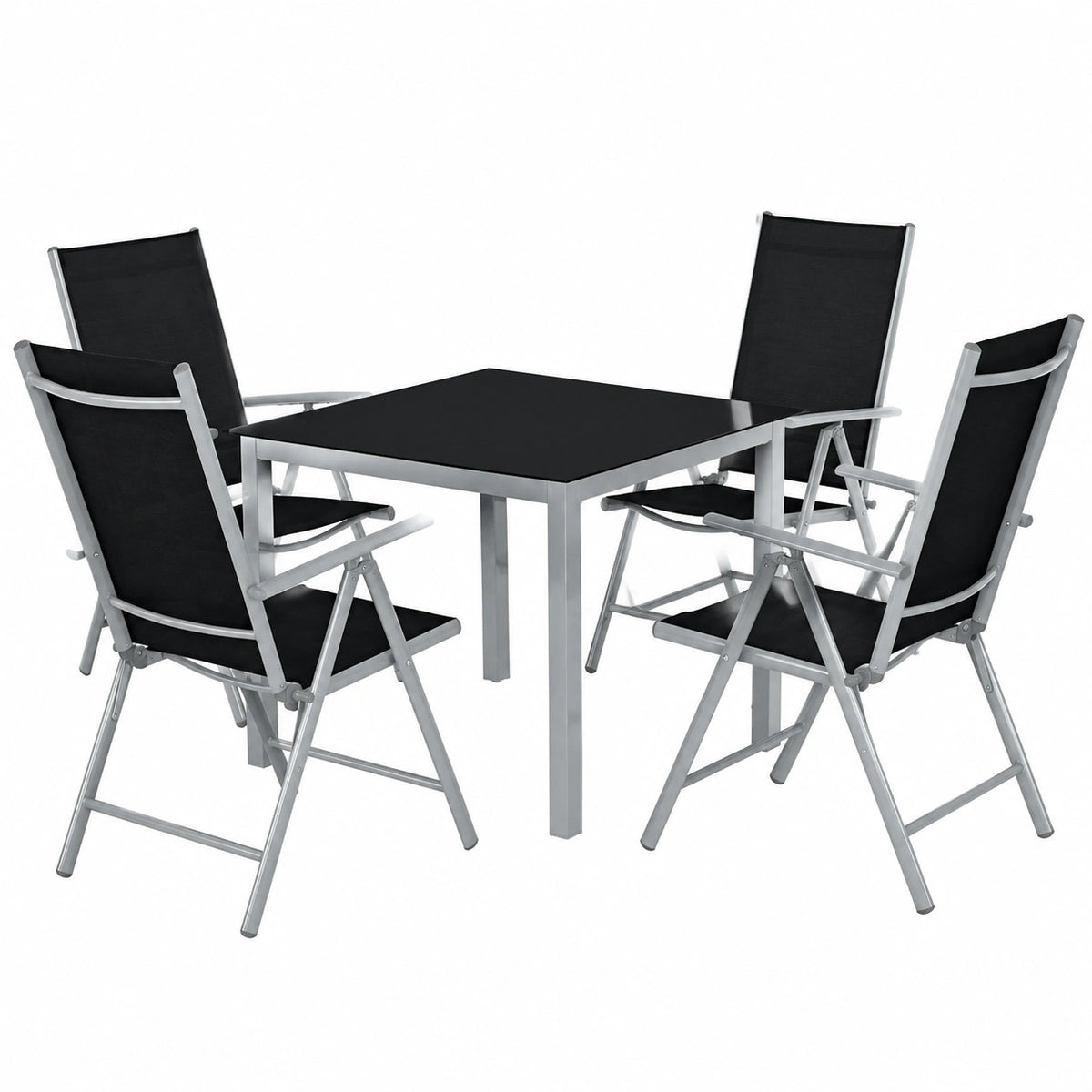 Gartenmöbel – klappbar, mit Rückenlehne, aus Aluminium und Sicherheitsglas, Silber
