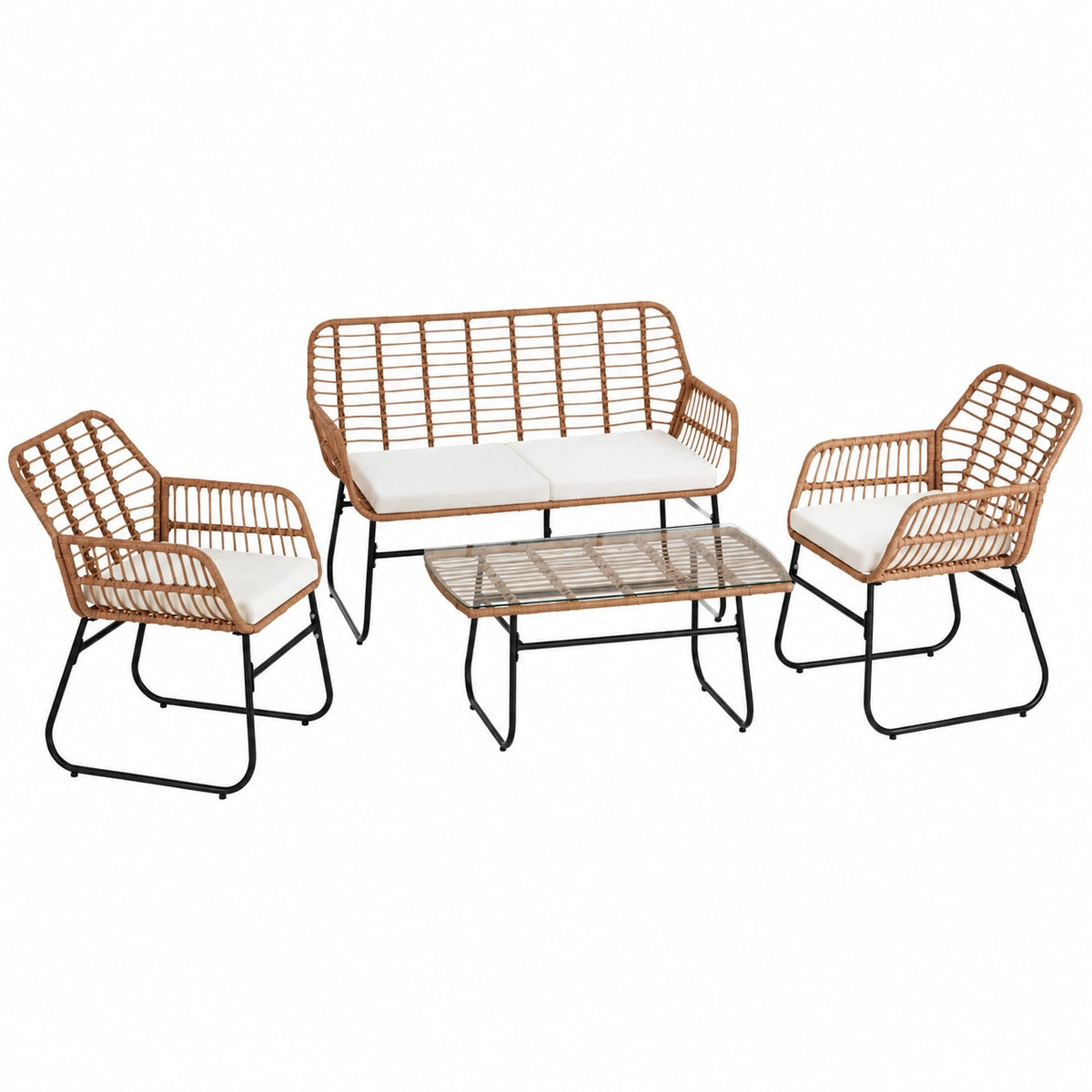 Sitzgruppe – aus Rattan, Naturfarben, für Garten, Terrasse und Balkon