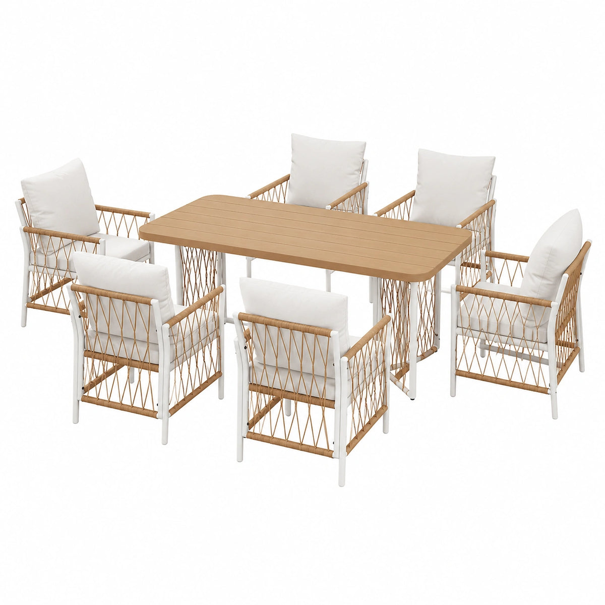 Gartenmöbel – 7-teilig, aus Rattan, Braun und Beige, für Terrasse und Balkon