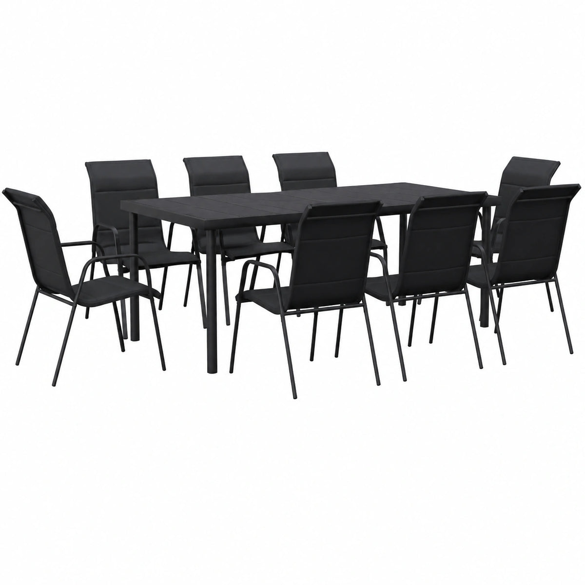 Essgruppe – 9-teilig, aus Stahl, Schwarz, für Garten und Terrasse