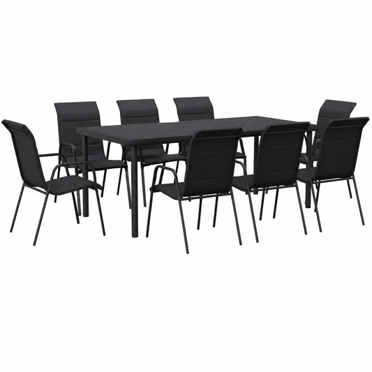 Essgruppe – 9-teilig, aus Stahl, Schwarz, für Garten und Terrasse
