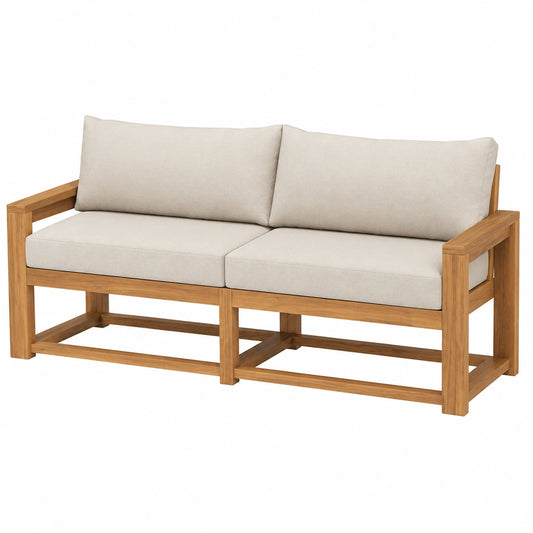 Sitzgruppe – 2-Sitzer, 10 cm, mit Armlehnen, modular, aus Akazienholz, Taupe, für Balkon