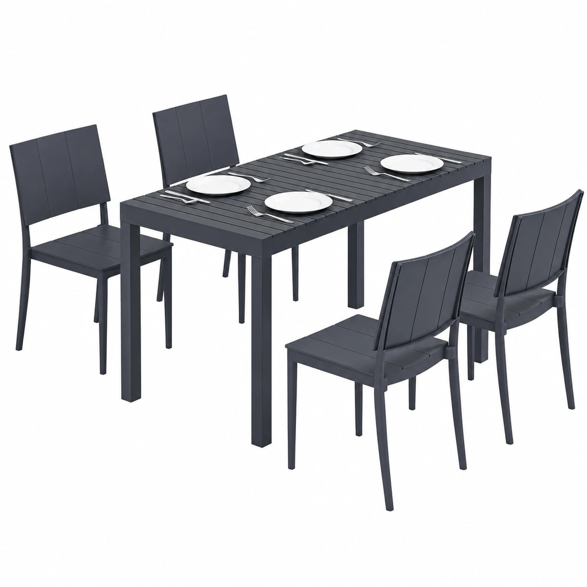 Gartenmöbel – 5-teilig, Dunkelgrau, für Garten, Terrasse und Balkon