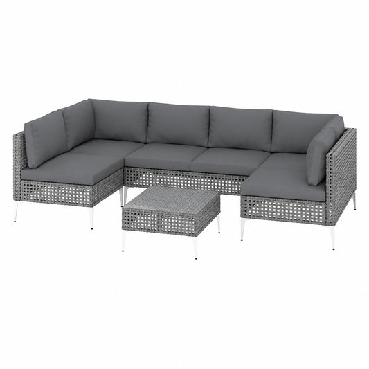 Gartenmöbel – 7-teilig, aus Rattan, für Garten, Terrasse und Balkon
