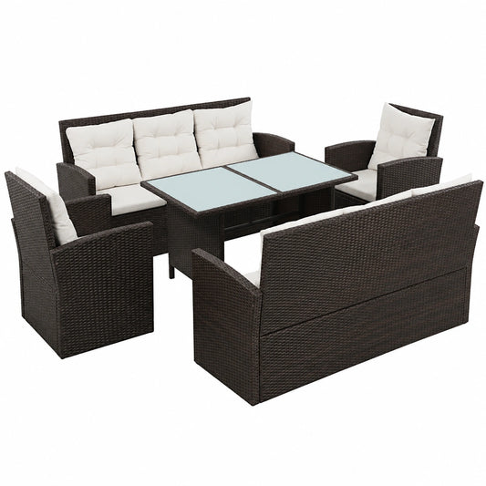 Loungeset – 5-teilig, aus Rattan, Braun, für Garten