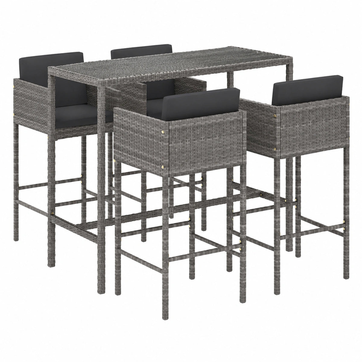 Bartisch – 5-teilig, aus Rattan, Grau