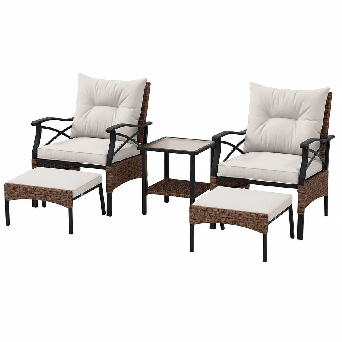 Gartenmöbel – 5-teilig, aus Rattan, für Garten, Terrasse und Balkon