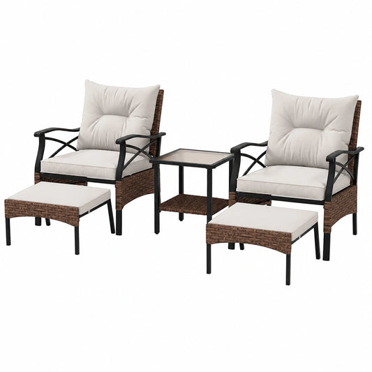 Gartenmöbel – 5-teilig, aus Rattan, für Garten, Terrasse und Balkon
