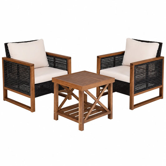 Gartenmöbel – 3-teilig, aus Holz, Braun, für Garten, Terrasse und Balkon