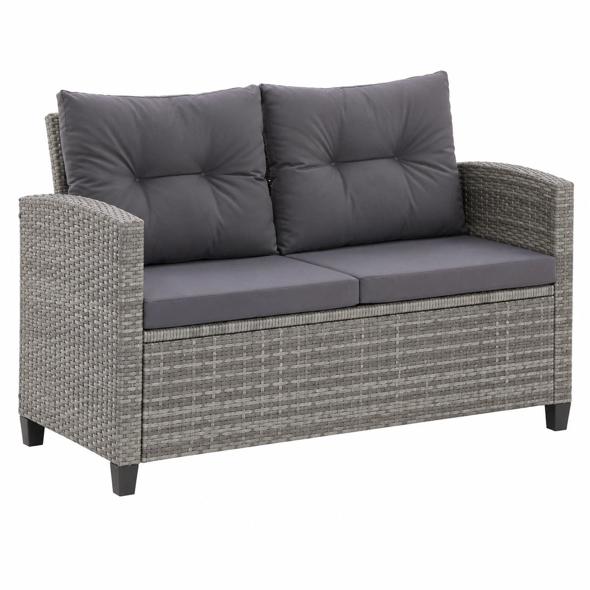 Gartensofa – 2-Sitzer, 124 cm, aus Rattan, Grau, für Garten, Terrasse und Balkon
