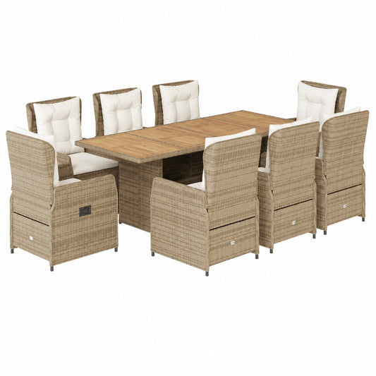 Gartenmöbel – 9-teilig, aus Rattan, Creme und Beige, für Garten