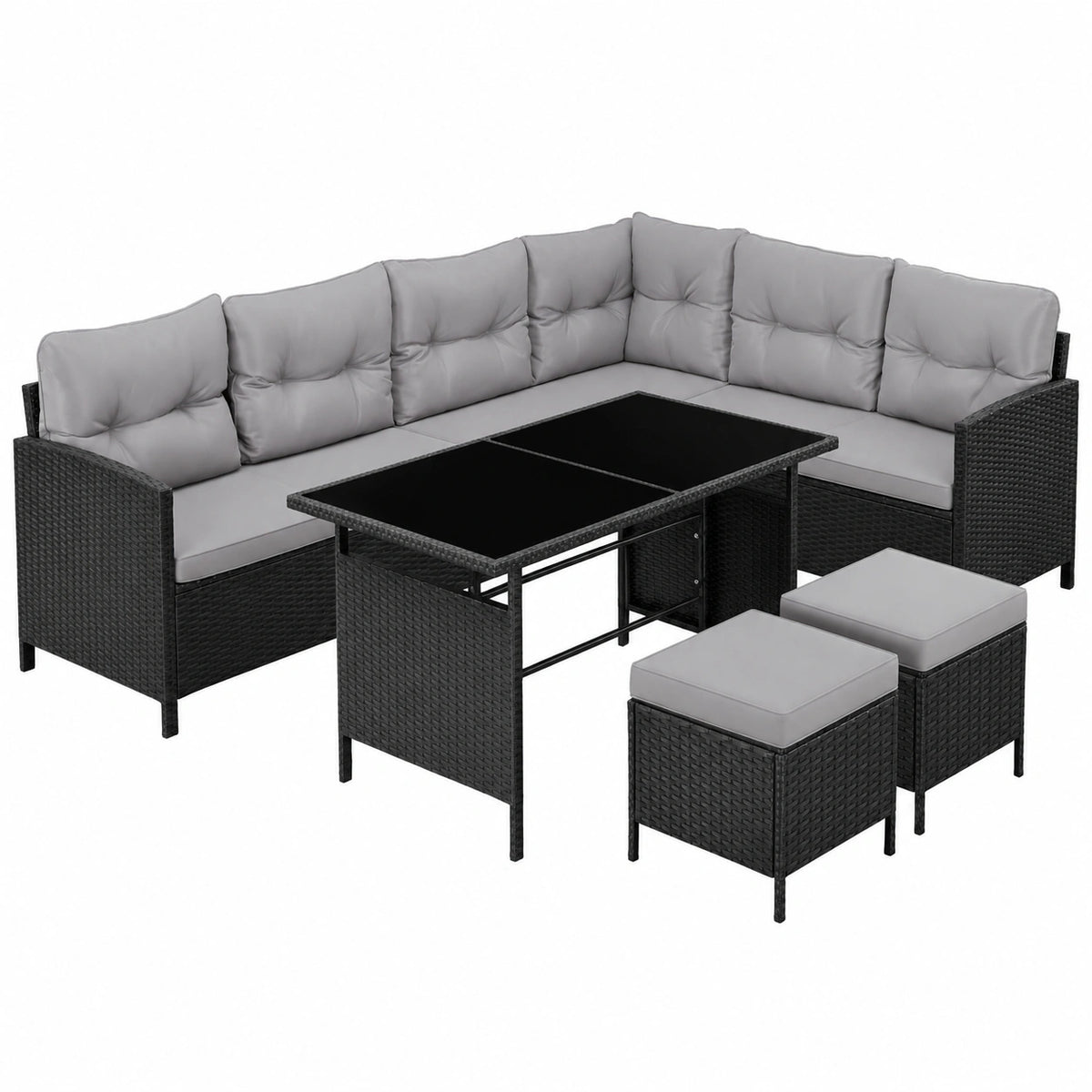 Loungeset – 5-teilig, Grau und Schwarz, für Garten, Terrasse und Balkon