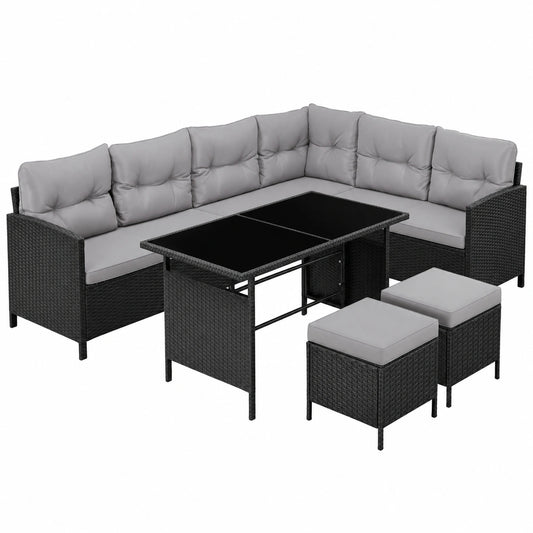 Loungeset – 5-teilig, Grau und Schwarz, für Garten, Terrasse und Balkon