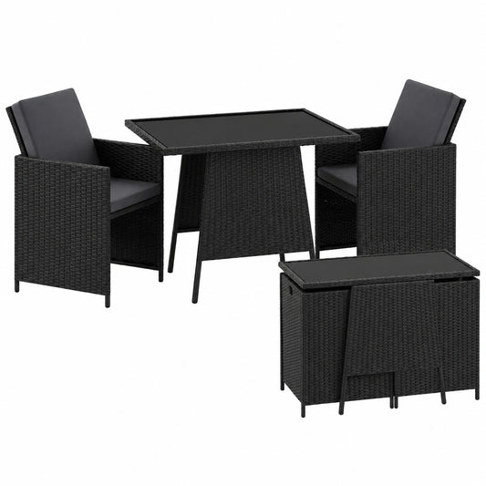 Essgruppe – 3-teilig, klappbar, aus Rattan, Anthrazit und Schwarz