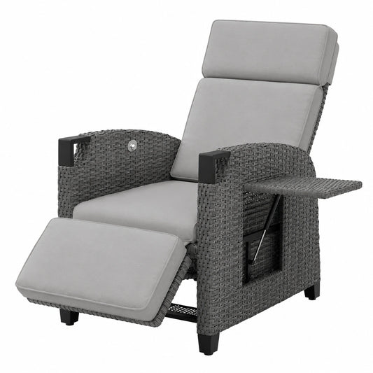 Sessel – mit Rückenlehne, aus Rattan, Grau