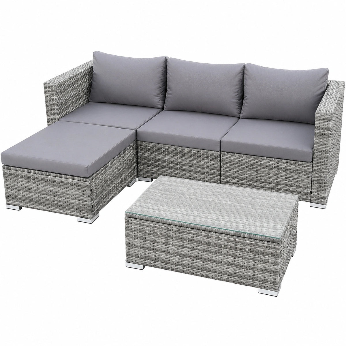 Loungeset – 5-teilig, aus Glas, Grau, für Garten, Terrasse und Balkon