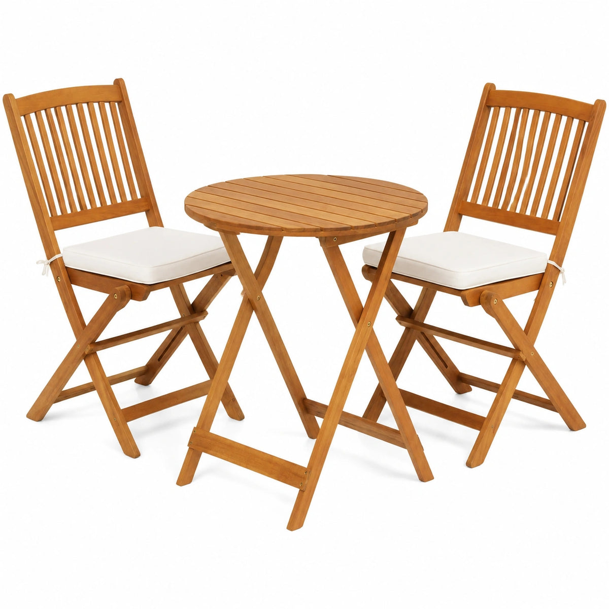 Balkonmöbel – 3-teilig, runde Form, klappbar, aus Holz, für Garten und Balkon