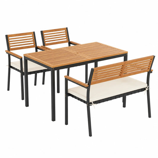 Gartenmöbel – 4-teilig, aus Akazienholz und Metall, für Garten und Balkon