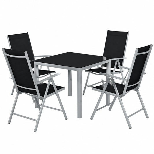 Gartenmöbel – klappbar, mit Rückenlehne, aus Aluminium und Sicherheitsglas, Silber