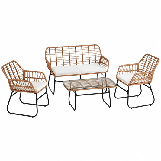 Sitzgruppe – aus Rattan, Naturfarben, für Garten, Terrasse und Balkon