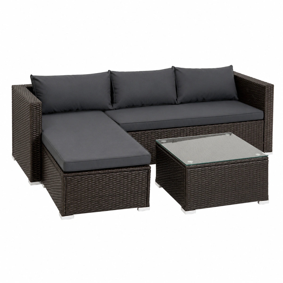 Sofa – aus Rattan, Dunkelgrau und Braun, für Garten und Balkon