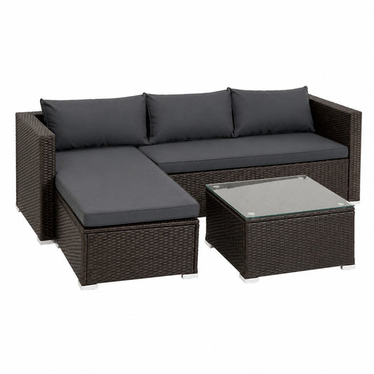 Sofa – aus Rattan, Dunkelgrau und Braun, für Garten und Balkon